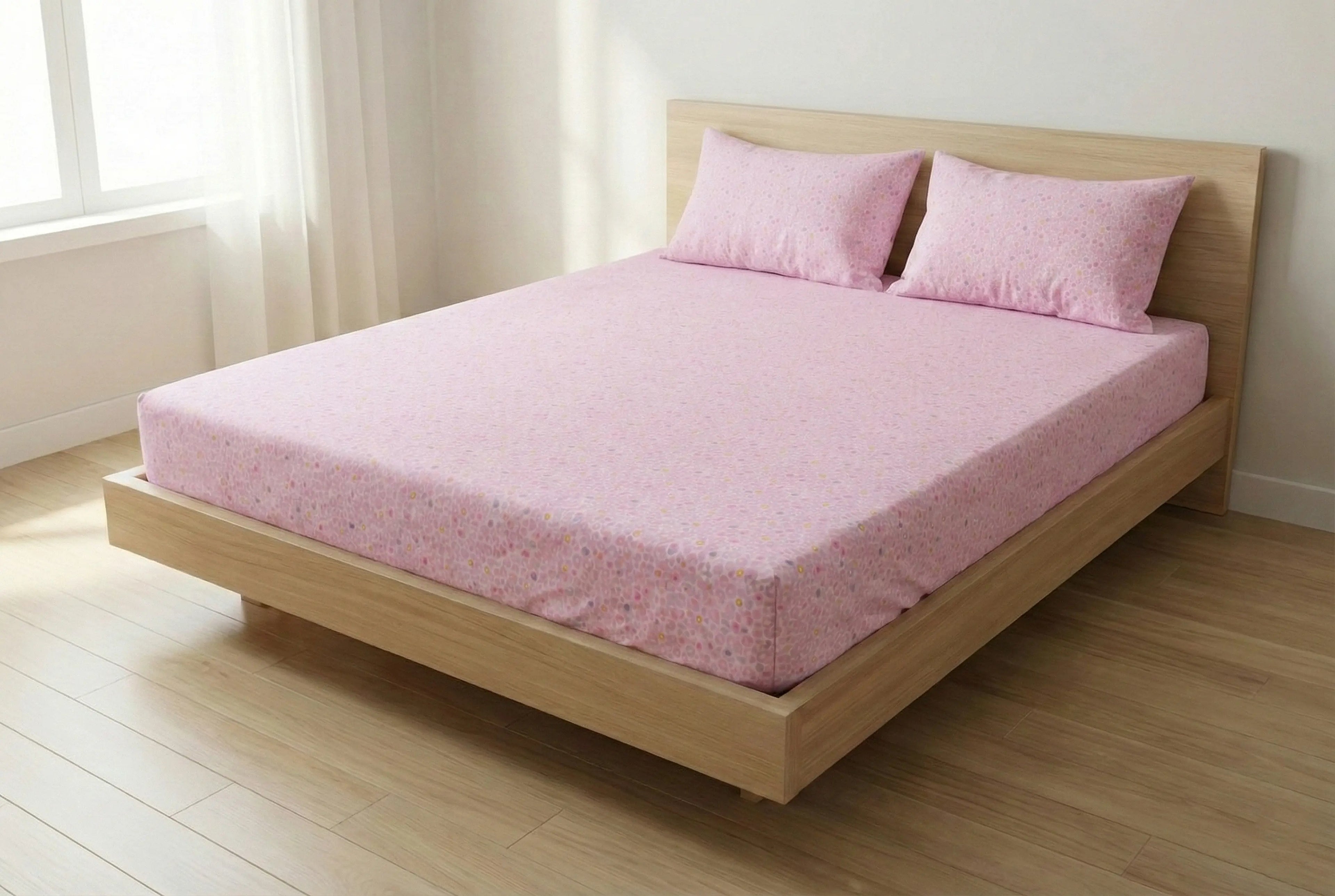 Check Cotton Bedsheet Set – Fitted Sheet & Pillow Covers|BP04