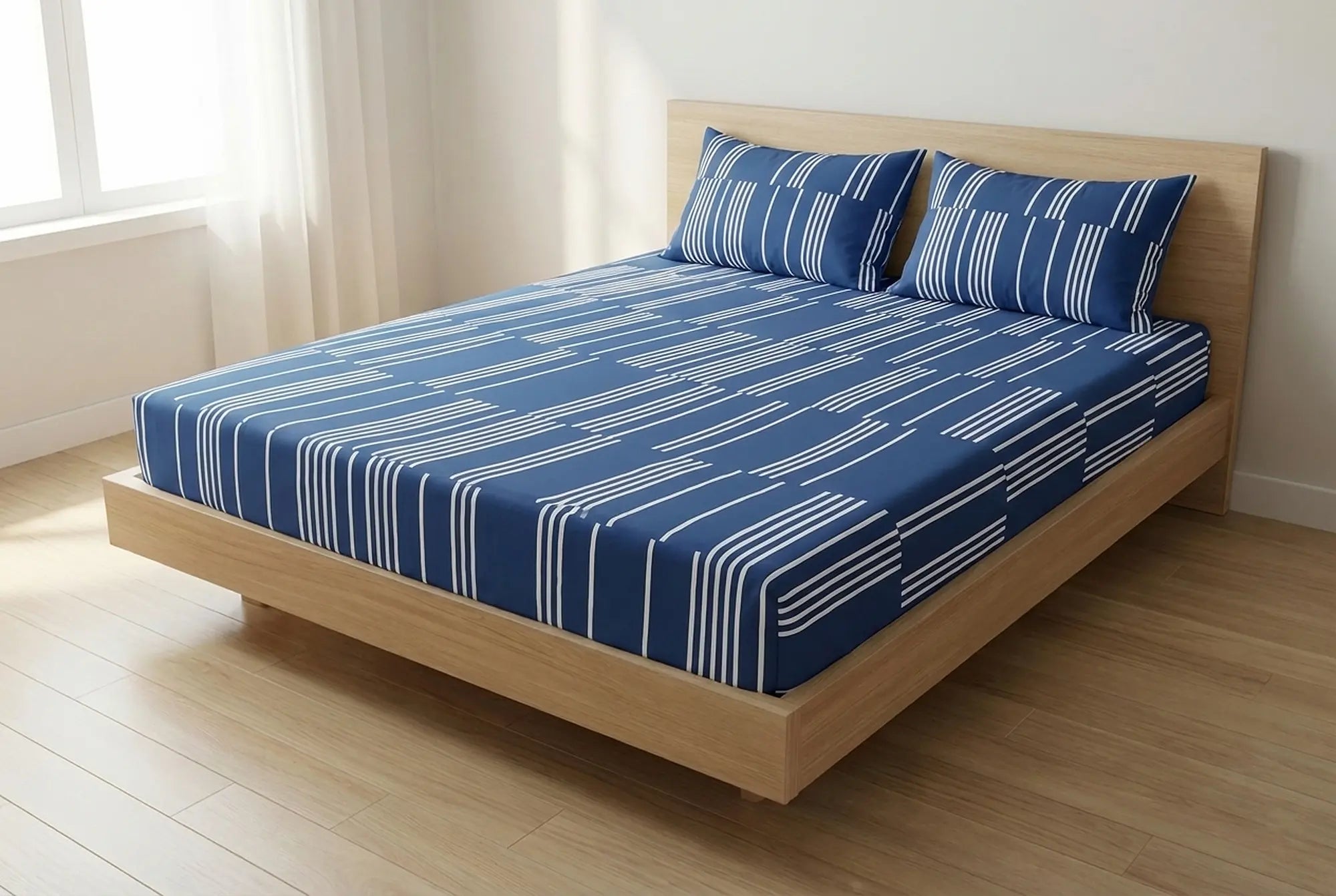 Check Cotton Bedsheet Set – Fitted Sheet & Pillow Covers|BP03