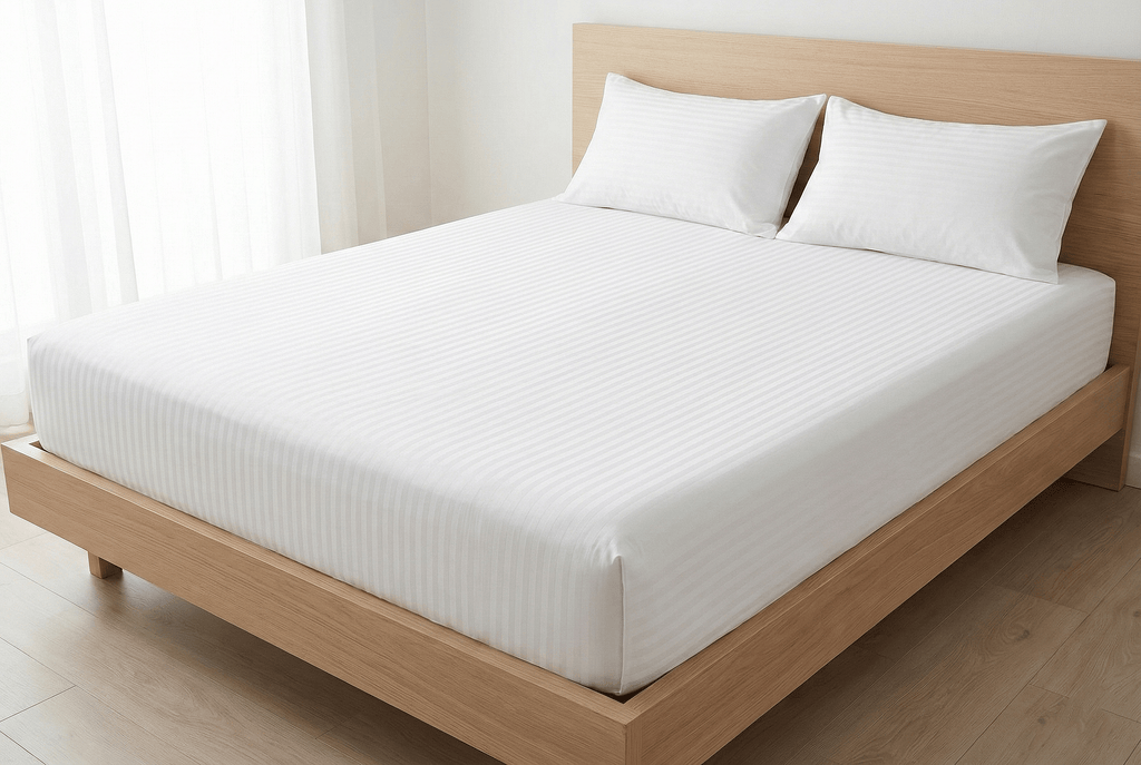 Supreme Touch King Size Cotton Sateen Stripe Bedsheet White – Luxury Bedding