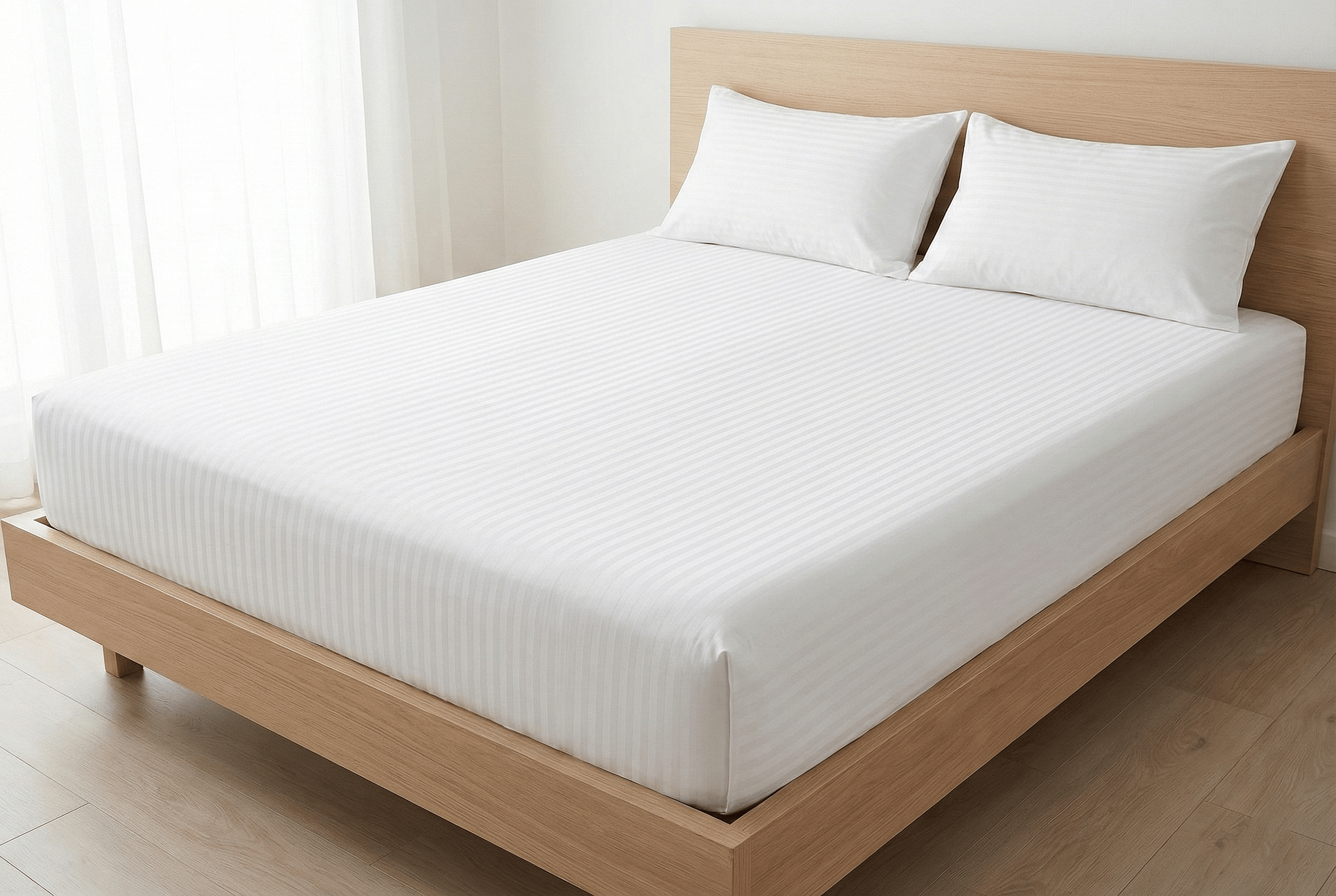 Supreme Touch King Size Cotton Sateen Stripe Bedsheet White – Luxury Bedding