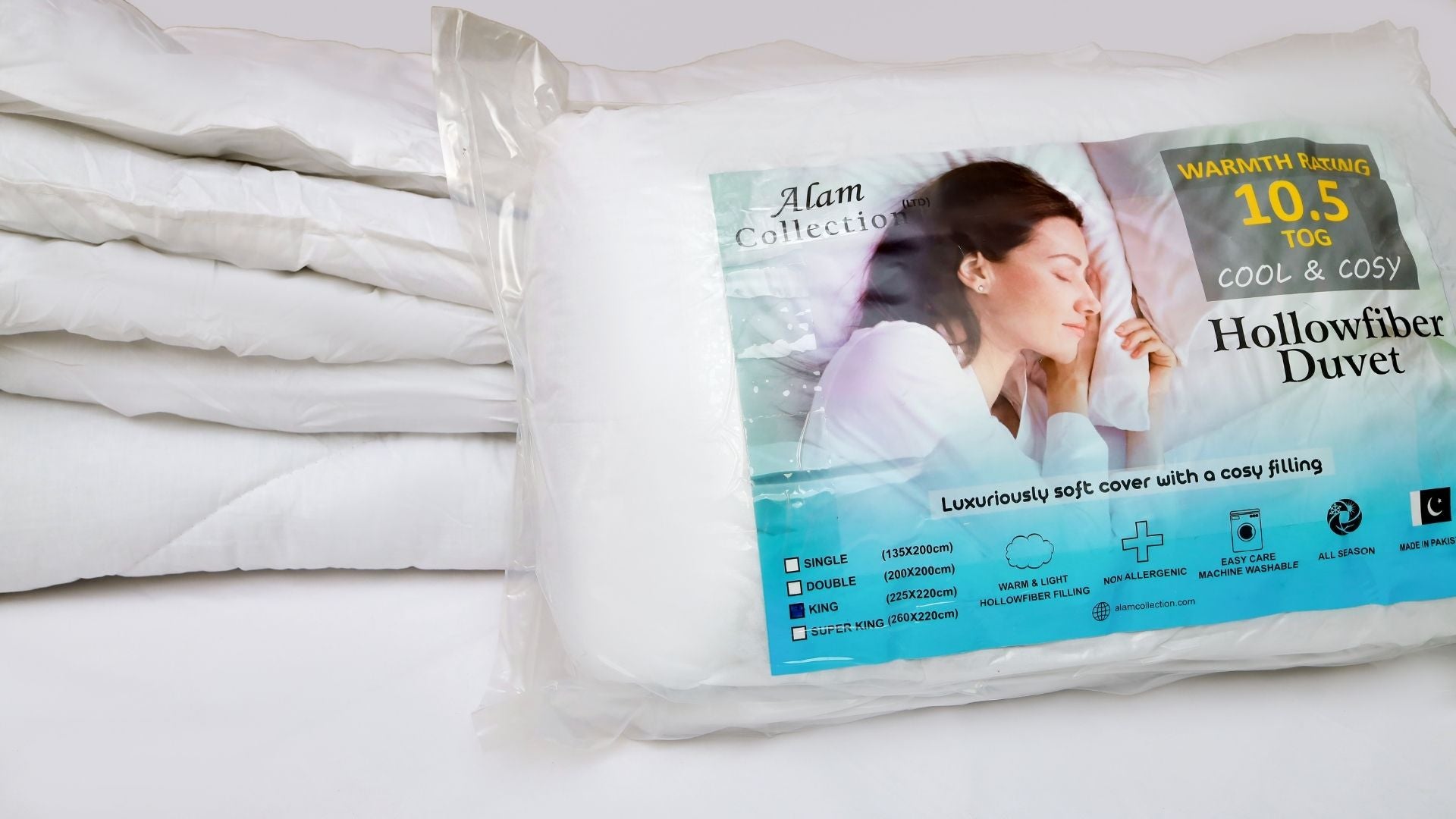 Premium All-Season Hollow Fiber Duvet – 400 GSM, 10.5 Tog, Machine Washable – White