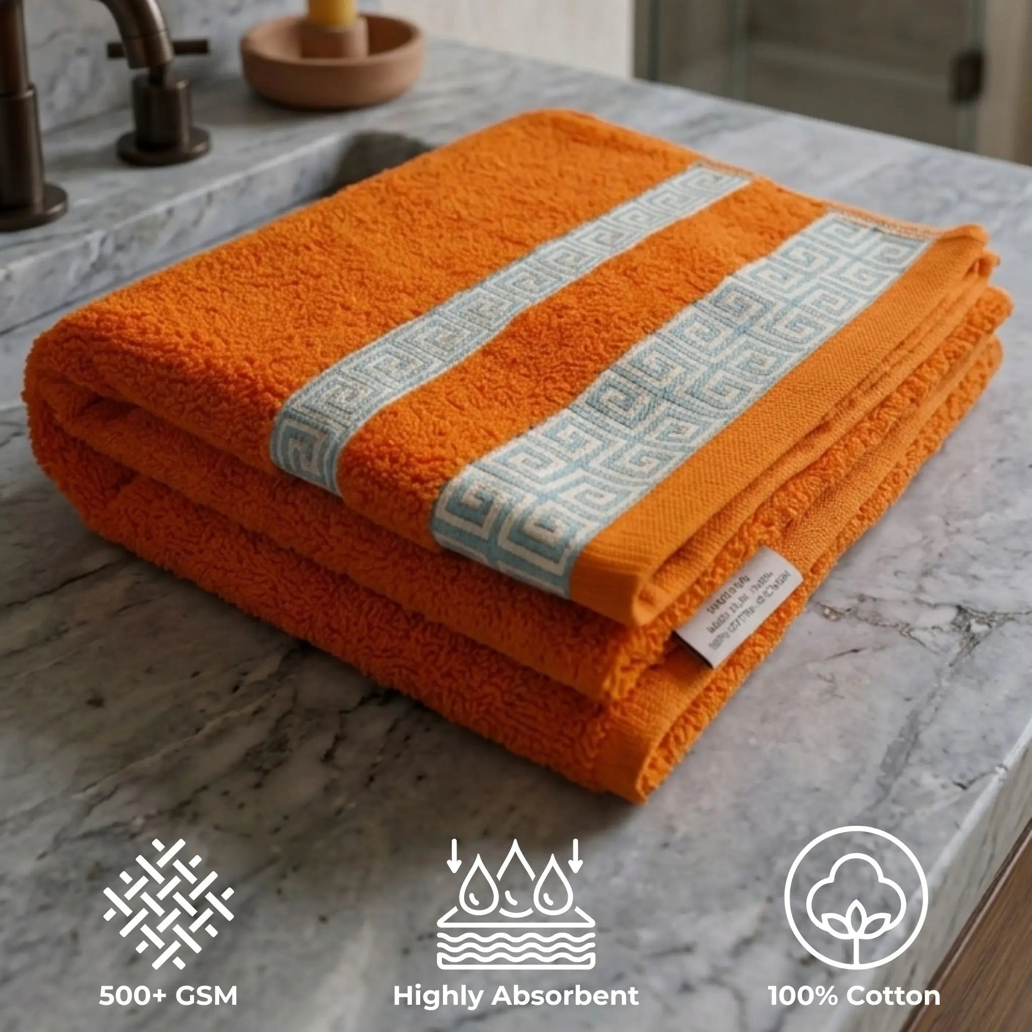Organic Cotton Bath Towel — 500 GSM, Ring-Spun - Orange