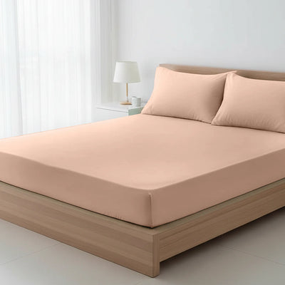 Alam Collection Apricot Fitted Sheet Set – 2 Pillowcases, Polycotton, 35cm Deep, Small Double to Super King