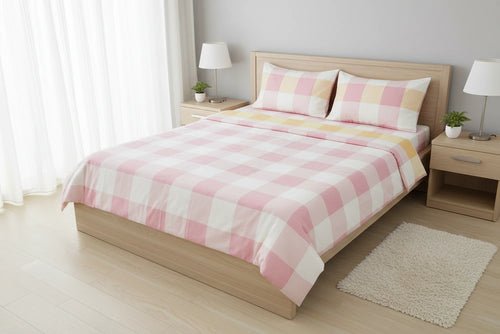 Check Cotton Bedsheet Set – Fitted Sheet & Pillow Covers|BP02