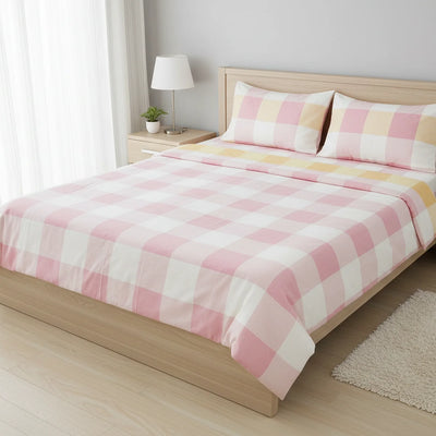 Check Cotton Bedsheet Set – Fitted Sheet & Pillow Covers|BP02