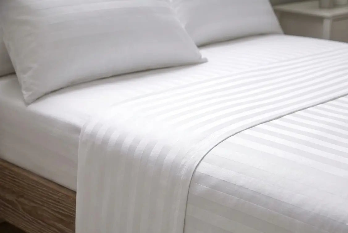 Supreme Touch King Size Cotton Sateen Stripe Bedsheet – White, Luxury Premium Bedding