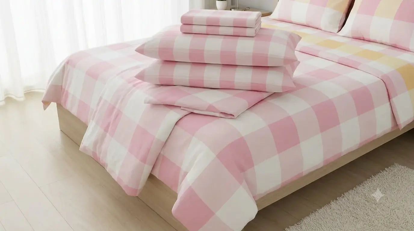 Check Cotton Bedsheet Set – Fitted Sheet & Pillow Covers|BP02