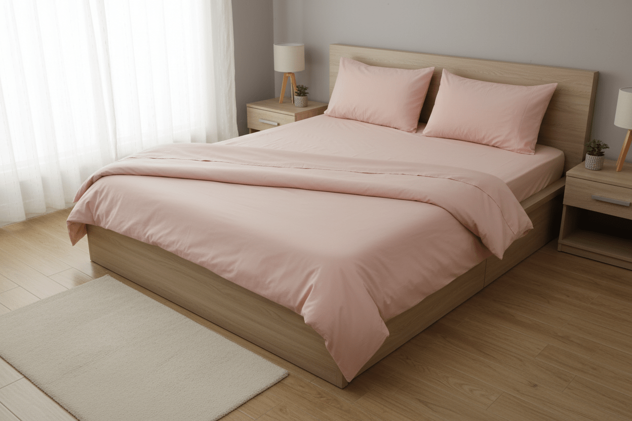 Alam Collection premium cotton fitted bedsheet set with pillow covers, soft breathable fabric, elegant modern bedroom design