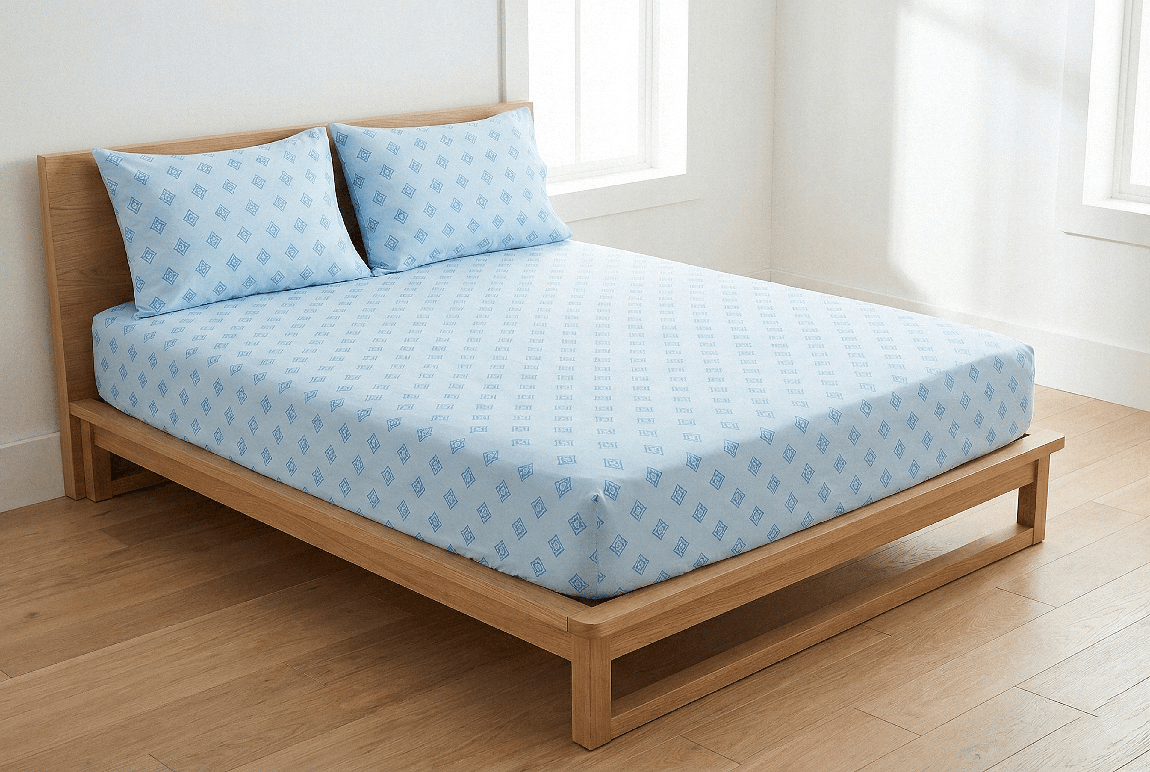 Alam Collection premium cotton fitted bedsheet set with pillow covers, soft breathable fabric, elegant modern bedroom design