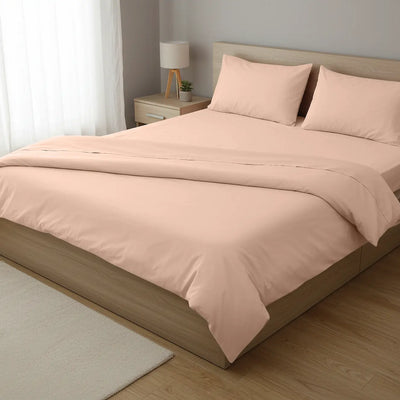 Alam Collection Blush Peach Fitted Sheet Set – 2 Pillowcases, Optional Duvet Cover, Polycotton, 35cm Deep, Double to Super King